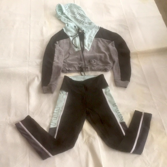 PINK Victoria's Secret Pants - VICTORIA SECRET PINK TRACKSUIT. Cropped Long Sleeve Hoodie & Leggings SET
